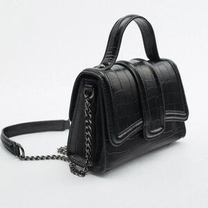 Zara Black Croc-Embossed Crossbody Bag